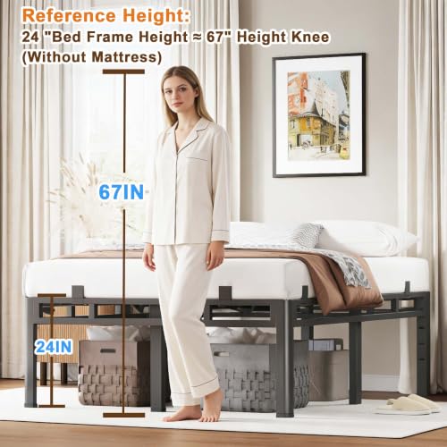 24 Inch King Bed Frame Double Layer 2 in 1 Platform with Round Corner, view 5