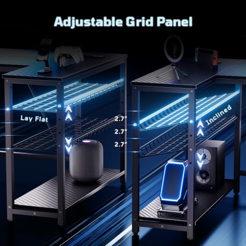 42" L-Shaped Gaming Desk with LED Lights and Power Outlets, Black, view 7