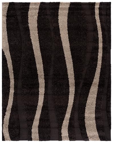 SAFAVIEH Area Rug 8x10 - Florida Shag Collection - Large - Dark Brown & Beige, Stripe Design, Non-Shedding & Easy Cleaning, Plush Thick Pile, Ideal for Living Room, Bedroom, Dining Space (SG451-2813)