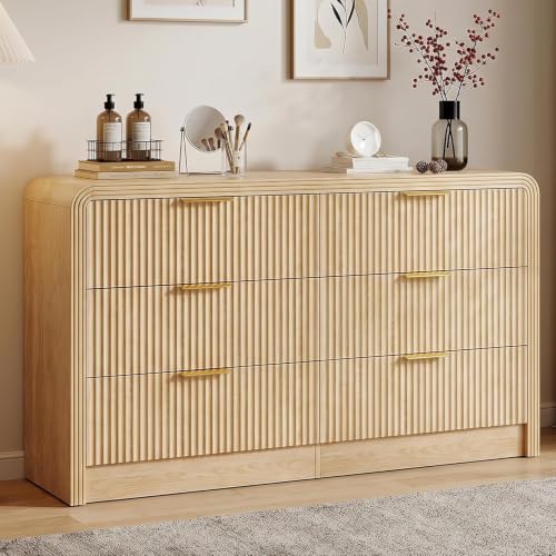 Fluted 6-Drawer Dresser Modern Wood Chest Organizer with Anti-Tip, view 4