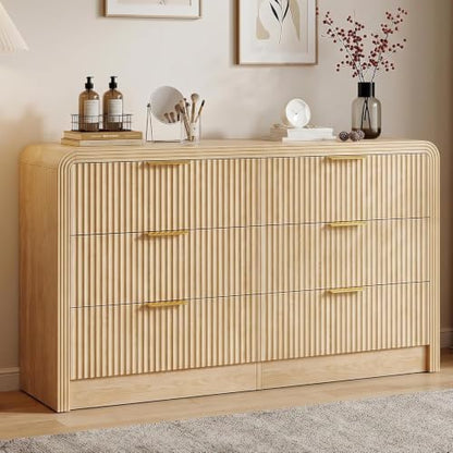 Fluted 6-Drawer Dresser Modern Wood Chest Organizer with Anti-Tip, view 4