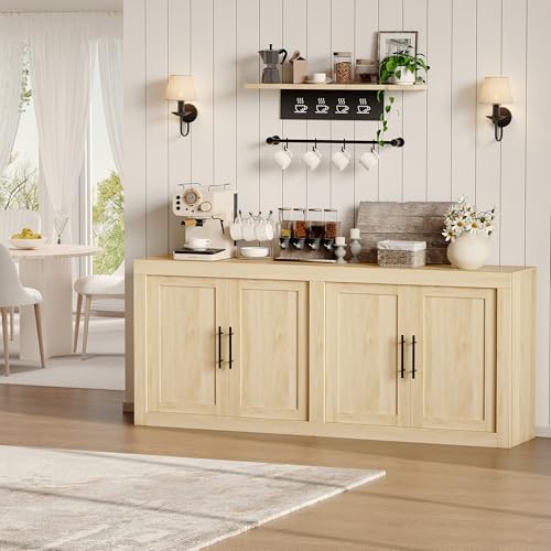 70.8" Sideboard Buffet Cabinet with 4 Wooden Doors, Natural, view 4