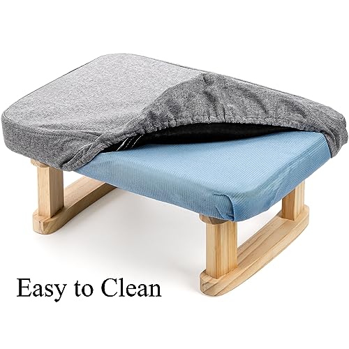 Small Footstool Ottoman, Rectangle Fabric Foot Stool Rest with Wooden Legs and Non-Slip Soft Padding, Modern Footstools Step for Couch, Desk, Office, Living Room, Bedroom, Entryway, Dogs, Gray