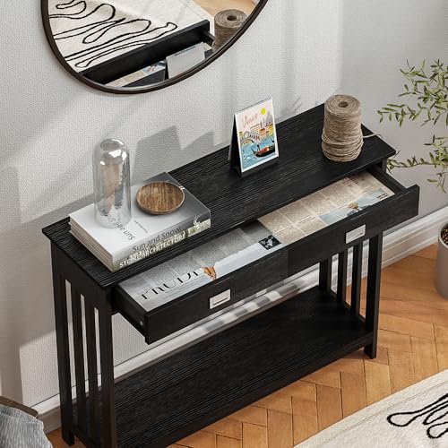 39" Black Entryway Table with Drawer, Narrow Console Table with Storage Shelf, Sofa Table for Living Room, Entryway, and Hallway
