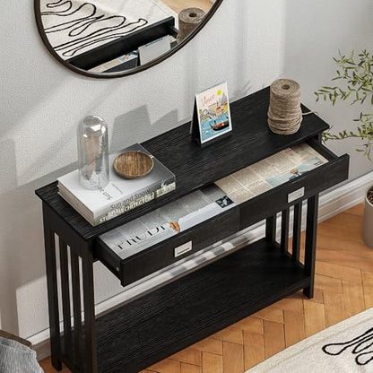 39" Black Entryway Table with Drawer, Narrow Console Table with Storage Shelf, Sofa Table for Living Room, Entryway, and Hallway