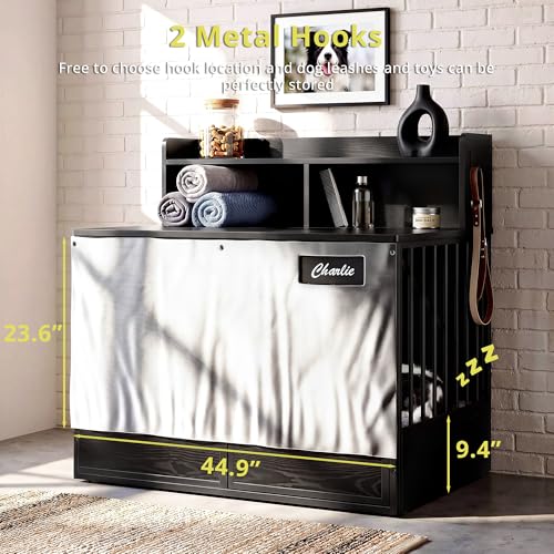 43.3" Dog Crate Furniture with Sunshade and Storage, view 6