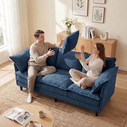 3 Seater Couch Sofa, 69" Small Couch Modern Cozy Comfy Cloud Chenille Sofa 23" Deep 1 Box & 2 Pillows & Washable Cover Couches for Living Room Bedroom Apartment Office 69-Blue