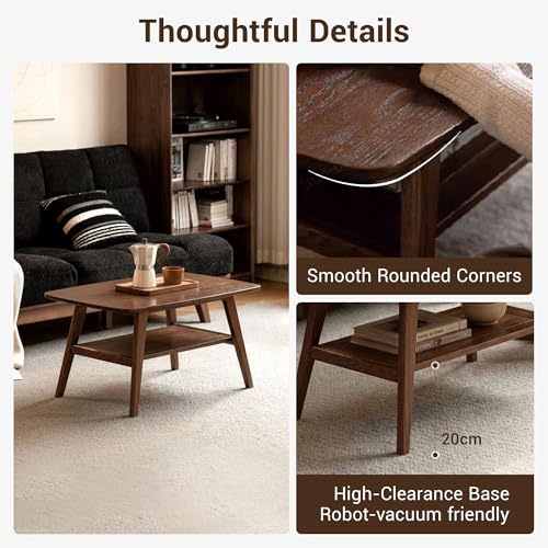 100% Solid Oak Coffee Table with Storage Shelf, 31.49" W, view 6