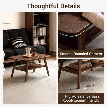 100% Solid Oak Coffee Table with Storage Shelf, 31.49" W, view 6
