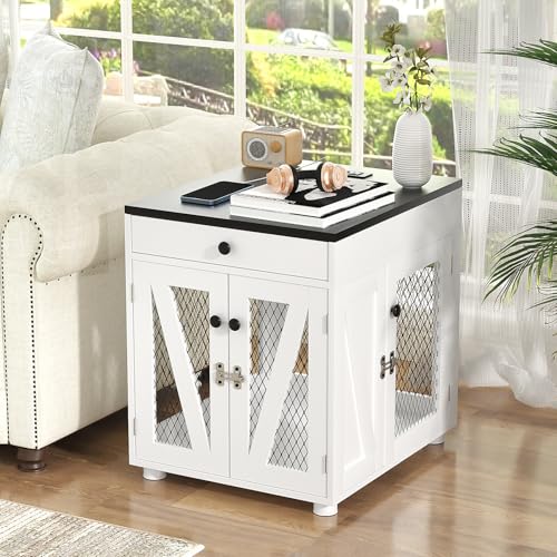 Dog Crate Furniture, Wooden Dog Kennel End Table with USB Charging Station, view 2