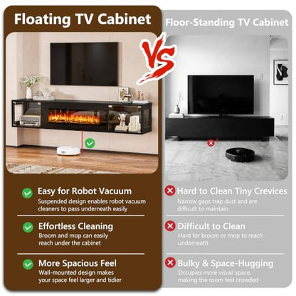 70 Inch Floating Fireplace TV Stand, TV Stand with 36" Fireplace, view 9