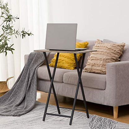 Folding TV Tray Tables, Set of 2 Side Table for Small Space, Industrial Snack Tables for Eating at Couch, Stable Metal Frame, Easy Assembly, Space Saving, Greige and Black BG25BZ01