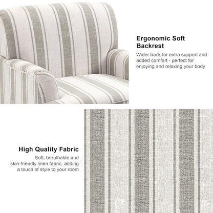 Accent Chair, Mid Century Modern Comfy Armchair for Living Room, Linen Fabric Single Sofa Lounge for Reading Bedroom Apartment Waiting Room with Wood Legs (Brown Stripe, Set of 1)