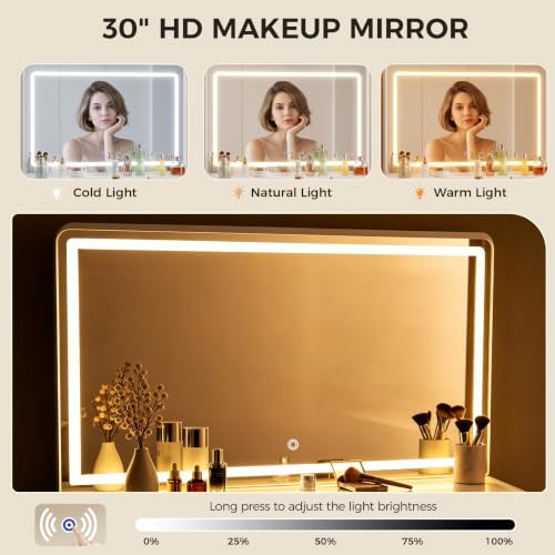 Vanity Desk with LED Lights Mirror & Power Outlet, view 6