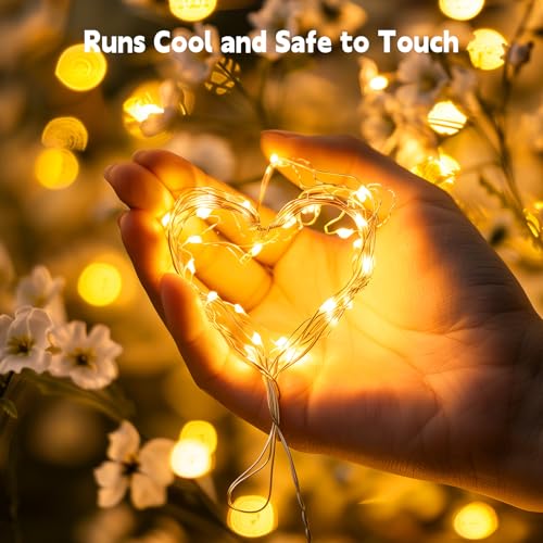 Fairy Lights Plug in, 33Ft 100 LEDs Waterproof Silver Wire Firefly Light, Adaptor Included, Starry String Lights for Wedding Patio Indoor Outdoor Christmas Decorations, Warm White