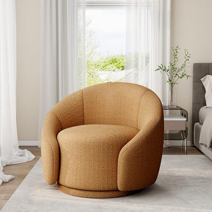 Swivel Barrel Accent Chair, 360° Small Round Sofa Chair, Comfy Modern Reading Armchair for Living Room Bedroom (Boucle Rusted Orange, Set of 1)