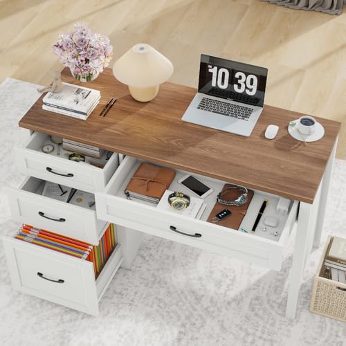 Farmhouse 47" Executive Desk with File Drawer, Wood Computer Desk with 3 Storage Drawers, Workstation for Home Office, Study, Writing