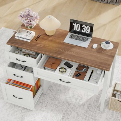 Farmhouse 47" Executive Desk with File Drawer, Wood Computer Desk with 3 Storage Drawers, Workstation for Home Office, Study, Writing