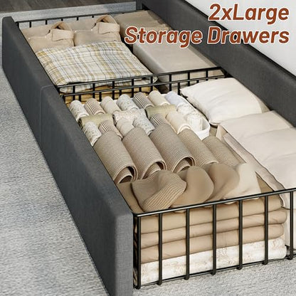 King Size Bed Frame with 4 Storage Drawers and Headboard & Dark Grey, view 5