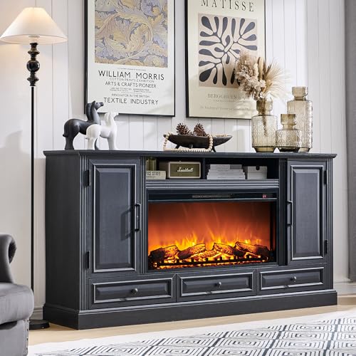 35.7" Tall Farmhouse Fireplace TV Stand for 80 Inch TV Living Room, Black, view 5