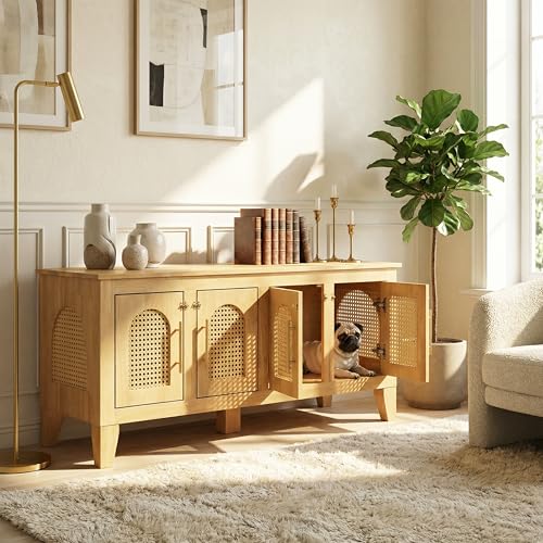 Concun Large Dog Crate Furniture with Breathable Rattan Doors, view 6