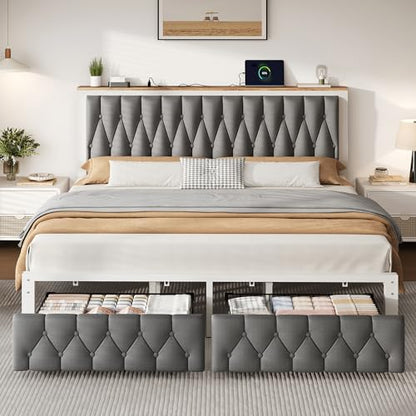 King Bed Frame with 2 Storage Drawers, view 2