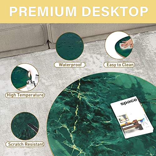 Round Coffee Table with Green Faux Marble Top