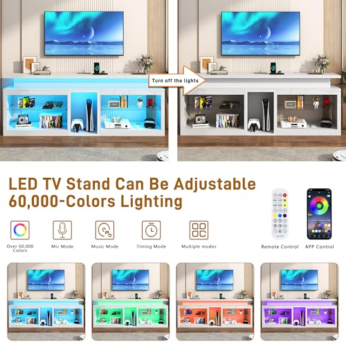 71" LED TV Stand with Power Outlet,60-Colors LED Lights For 70 80 in TV,WT, view 6