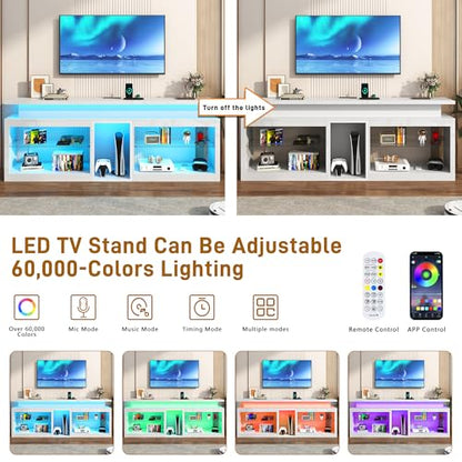 71" LED TV Stand with Power Outlet,60-Colors LED Lights For 70 80 in TV,WT, view 6