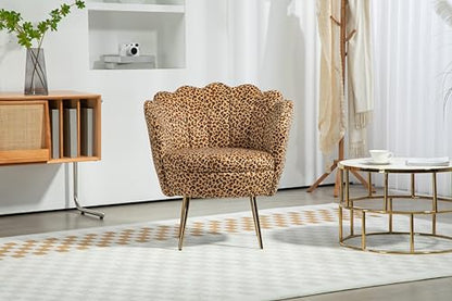 Modern Accent Velvet Chairs Comfy Upholstered Vanity for Bedroom Armchair Dining with Golden Metal Legs Desk Chair Makeup Chairs for Living Room （Leopard Print）