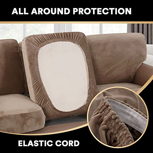 2023 New Trend Multi-Pieces Sofa Covers Velvet Couch (3 Seat Plus 3 Back Cusion Covers) for Cushion Cover Dogs, Machine Washable(Sofa, Taupe), (PART-PDYHRZH-3TAUPE)