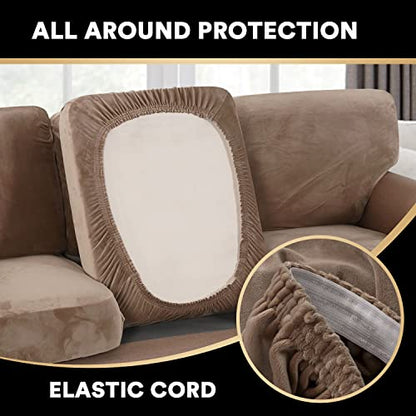 2023 New Trend Multi-Pieces Sofa Covers Velvet Couch (3 Seat Plus 3 Back Cusion Covers) for Cushion Cover Dogs, Machine Washable(Sofa, Taupe), (PART-PDYHRZH-3TAUPE)