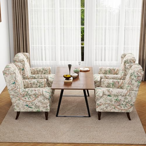 Accent Chair, Upholstered High Back Armchair with Nailhead Trim & Wood Legs, Comfy Wingback Reading Single Sofa Chair for Small Spaces, Living Room, Bedroom (Bird, Set of 1)