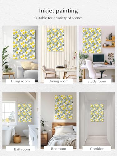 NuYeBiofx Summer Yellow Lemon Green Leaf Canvas Wall Art Prints,40"x28" Framed Picture Artwork Country Fruit Leaves Printed Canvas Oil Painting for Living Room Bedroom Office,Ready to Hang