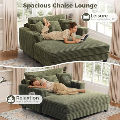 60" Chaise Lounge Chair Indoor, Wood Frame, Green, view 7