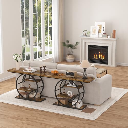 Entryway Table for Foyer,41.3 Inch Industrial Narrow Console Table,Accent Decor Living Room Furniture,Hallway & Sofa Table for Entrance,4-Tier Storage Shelves,Metal Frame,Thick Wood Top