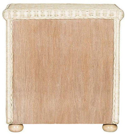 SAFAVIEH Home Collection - Adira Natural White Wash Wicker 1-Drawer Nightstand Accent Table, Coastal Boho Bedroom Storage Furniture with Shelf, 22.1"W x 16.5"D x 22.1"H (SEA8002A)