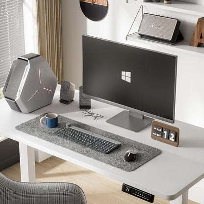 Electric Standing Desk, 47 x 24 Inches Height Adjustable Desk with Removable Casters, Home Office Computer Desk (White)