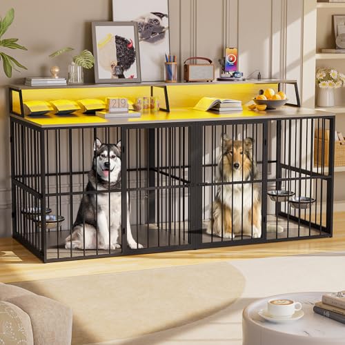 72" Furniture-Style Dog Crate for 2 Dogs with LED Light, TV Stands, view 2