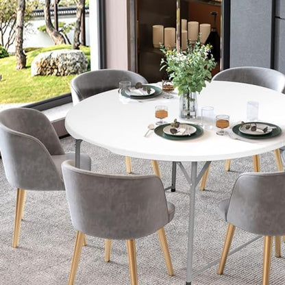 4FT Round Folding Table 48 Inch, Bifold Plastic Dining Table for Wedding, Party, Garden, Patio