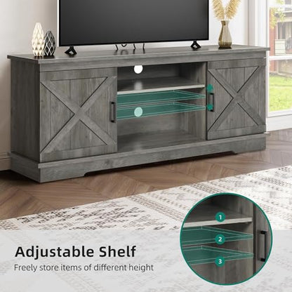 Farmhouse TV Stand for 65 Inch TV, Double Barn Doors, Rustic Grey, view 6