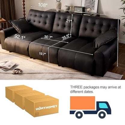 Oversized Sectional Couches for Living Room Extra Large Deep Seat Adjustable 2-Level Depth Back FSC Certified Pu Leather Cloud Couch Sleeper Sofa Chaise Detachable (Black, 3 Seat)