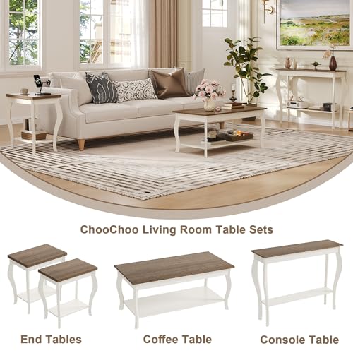 End Tables Living Room, Side Tables Living Room with Curved Legs and Storage Shelf, Small End Tables for Small Spaces, Soft White