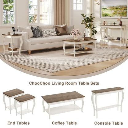 End Tables Living Room, Side Tables Living Room with Curved Legs and Storage Shelf, Small End Tables for Small Spaces, Soft White