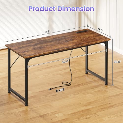 55 X 20 Inch Computer Desk, Power Outlets, USB-C, Rustic Brown, view 4