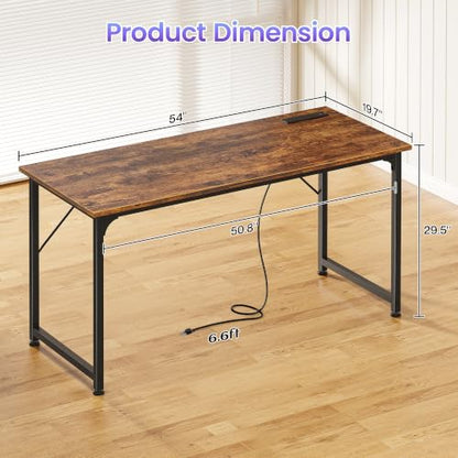 55 X 20 Inch Computer Desk, Power Outlets, USB-C, Rustic Brown, view 4