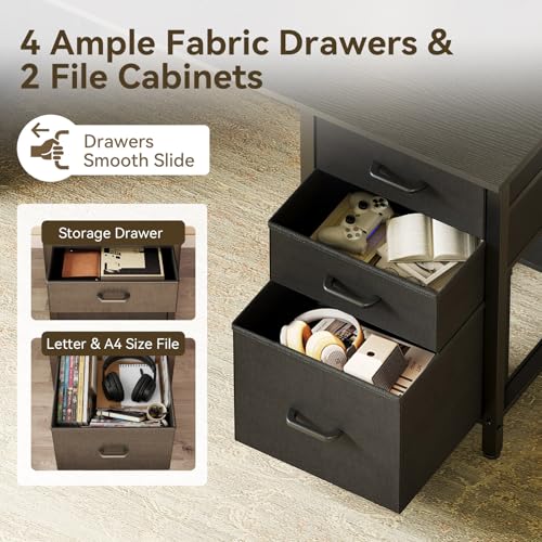 63 inch Computer Desk with File Drawers Cabinet, Modern Office Desk with Large Storage for Home Office, Study, Gaming, Black