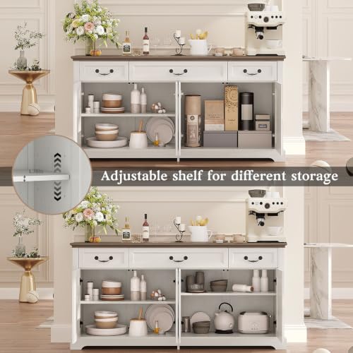 Sideboard Buffet Cabinet with 3 Drawers and 4 Doors,65",White, view 5