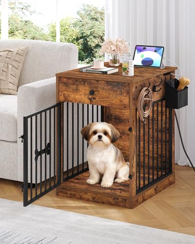 24.6'' Dog Crate Furniture with Storage & Power Indoor Dog Kennel, view 4