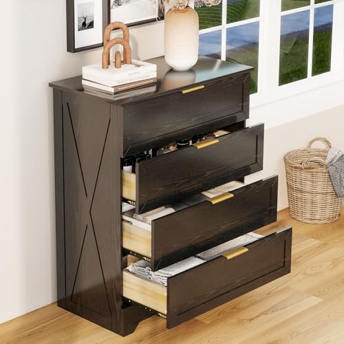 Modern Wide Wooden Chest of Drawers, Dresser for Closet, Black, view 5